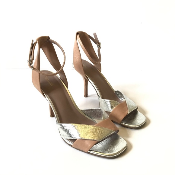 DVF Fiona Heels Sandals Womens 38.5 8.5 Nude Tan Silver Diane von Furstenberg - Picture 3 of 13